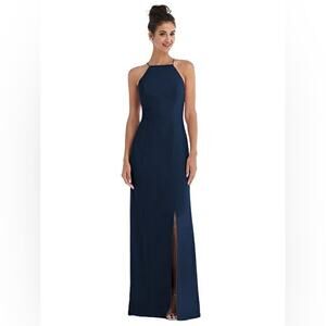 Thread Open-Back High-Neck Halter Trumpet Gown 16